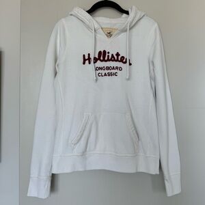 Hollister Cream Long Sleeve Hoodie with Maroon Logo